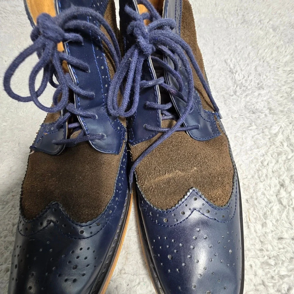 La Milano Italian Two tone Wingtip Brogue Chukka Boots Navy Suede Leather Men 12